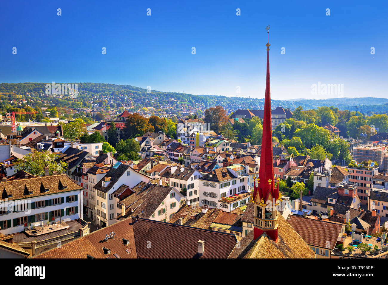 City of Zurich rooftops and cityscape aerial view, largest city in Switzerland Stock Photo