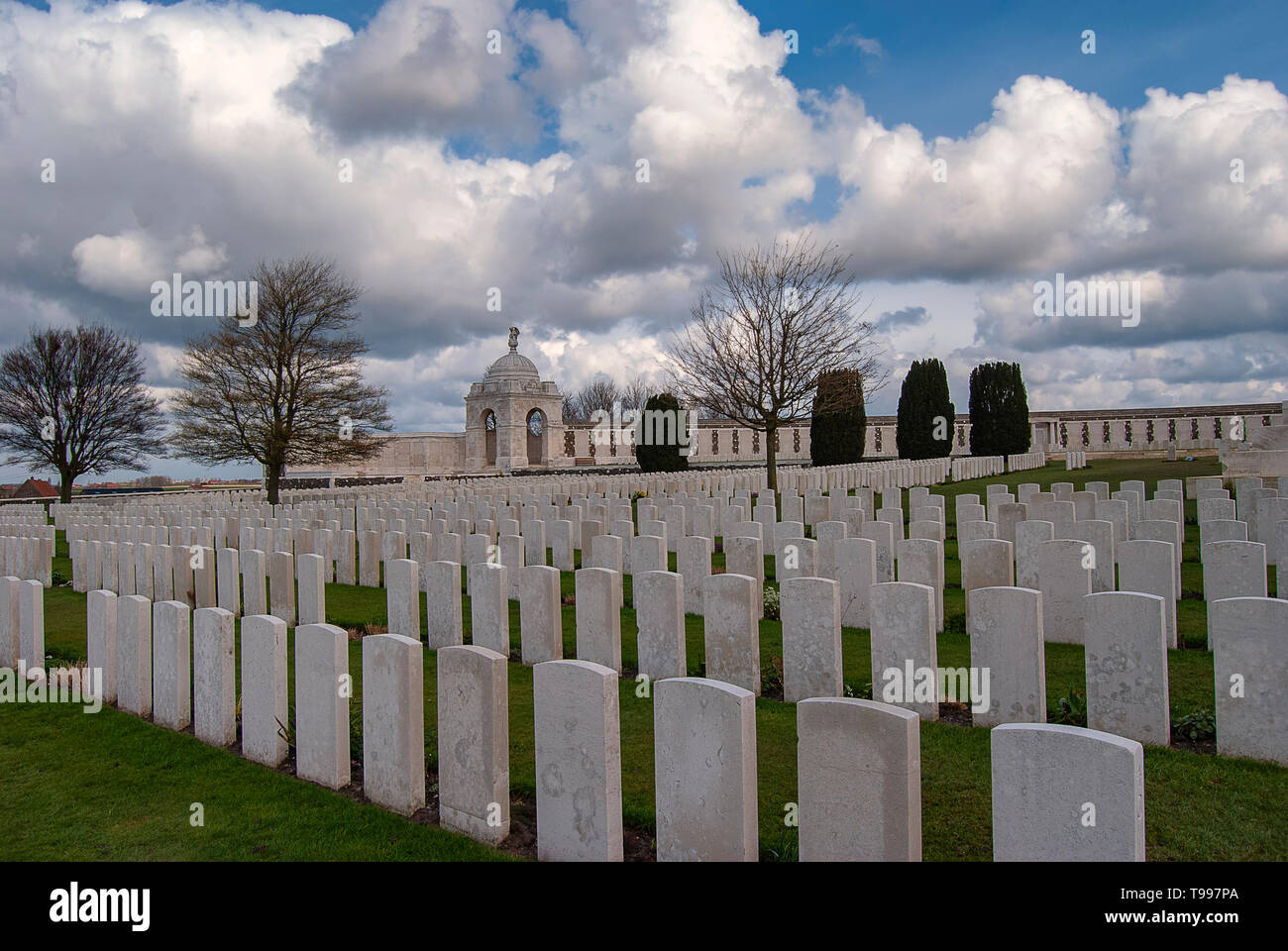 Tyne Cot Cemetery is located near Ypres in Belgium and is the largest British military cemetery in the world Stock Photo
