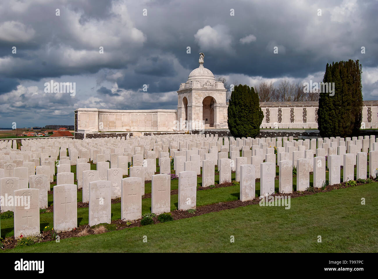 Tyne Cot Cemetery is located near Ypres in Belgium and is the largest British military cemetery in the world Stock Photo