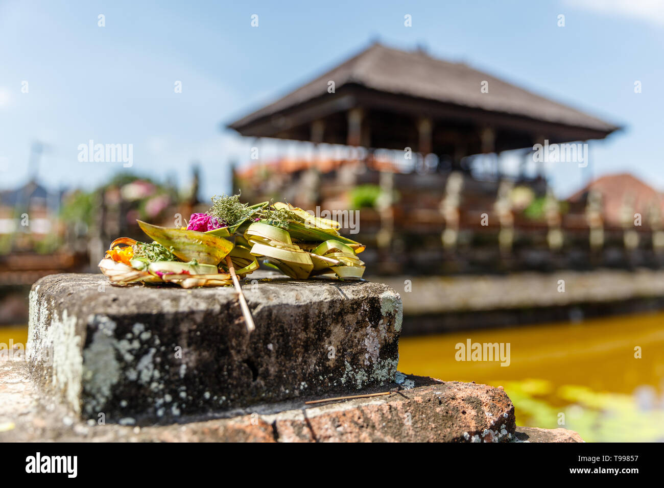 Traditional Balinese Offerings Canang Sari Near Bale Kembang (Floating ...