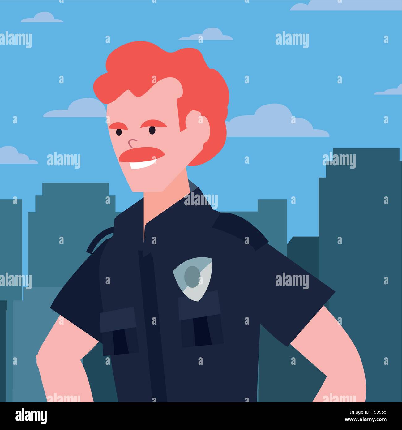 policeman city street building urban background vector illustration ...