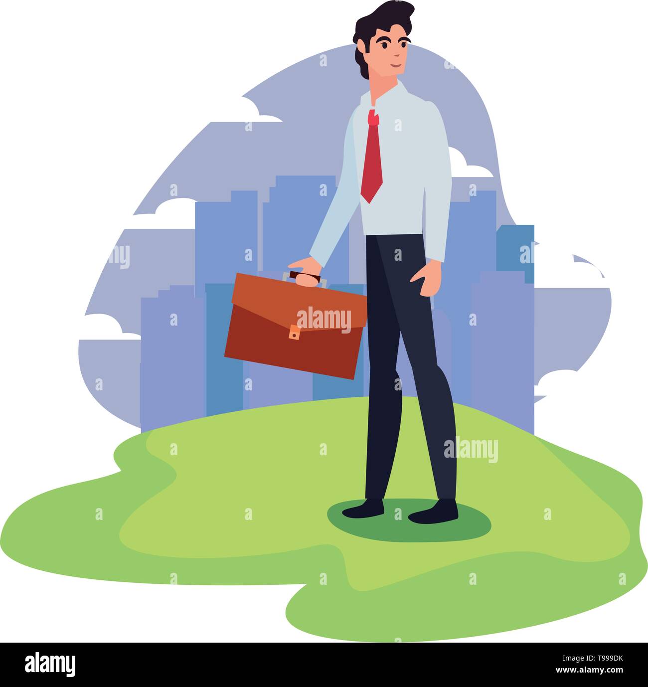 businessman with briefcase standing city background vector illustration ...