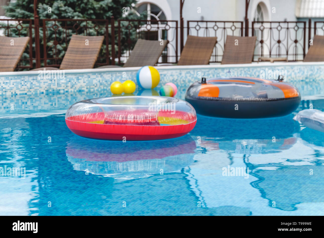 Inflatable water activities, balls, mattresses, circles, tubes float on