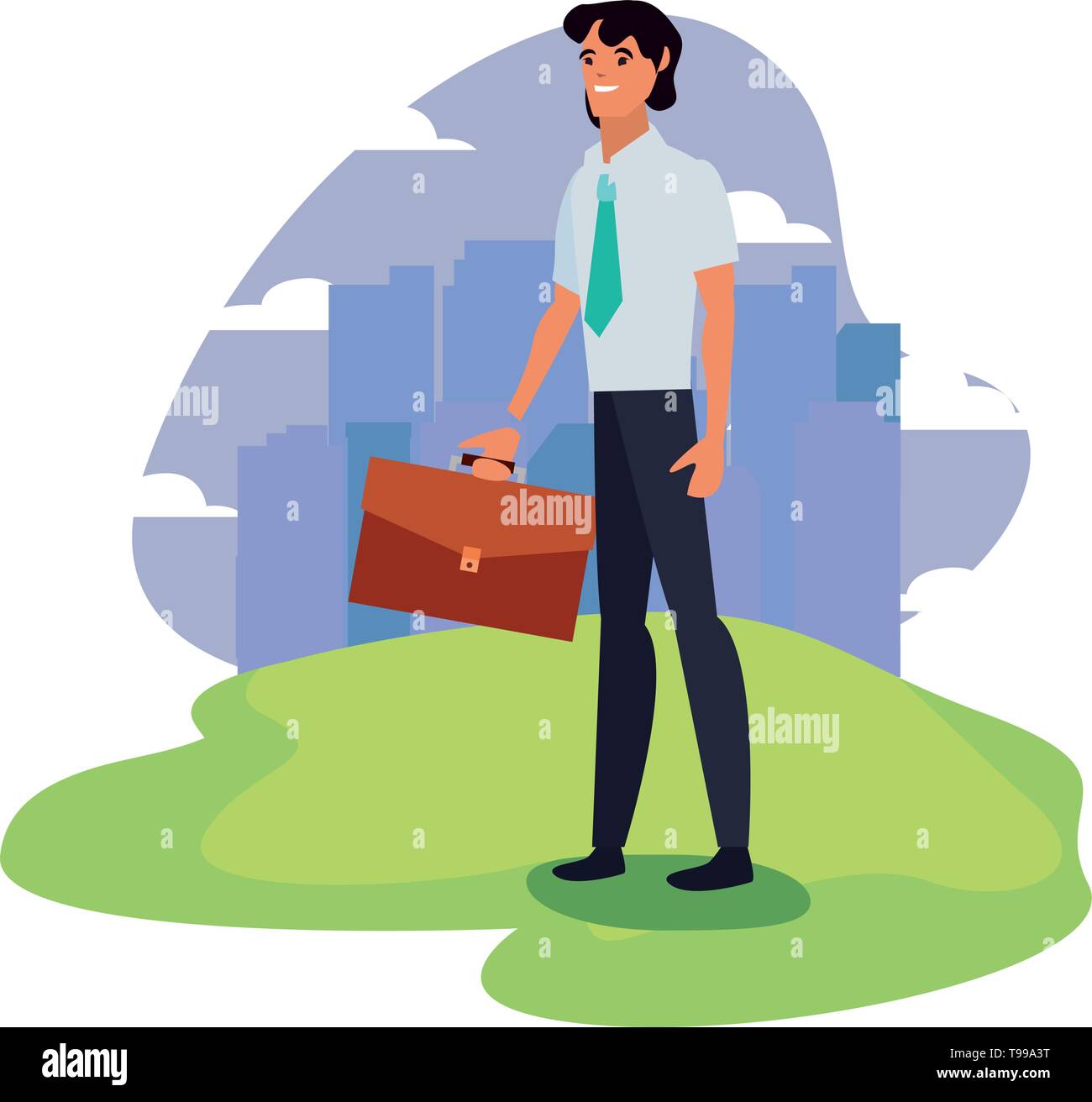 businessman with briefcase standing city background vector illustration ...