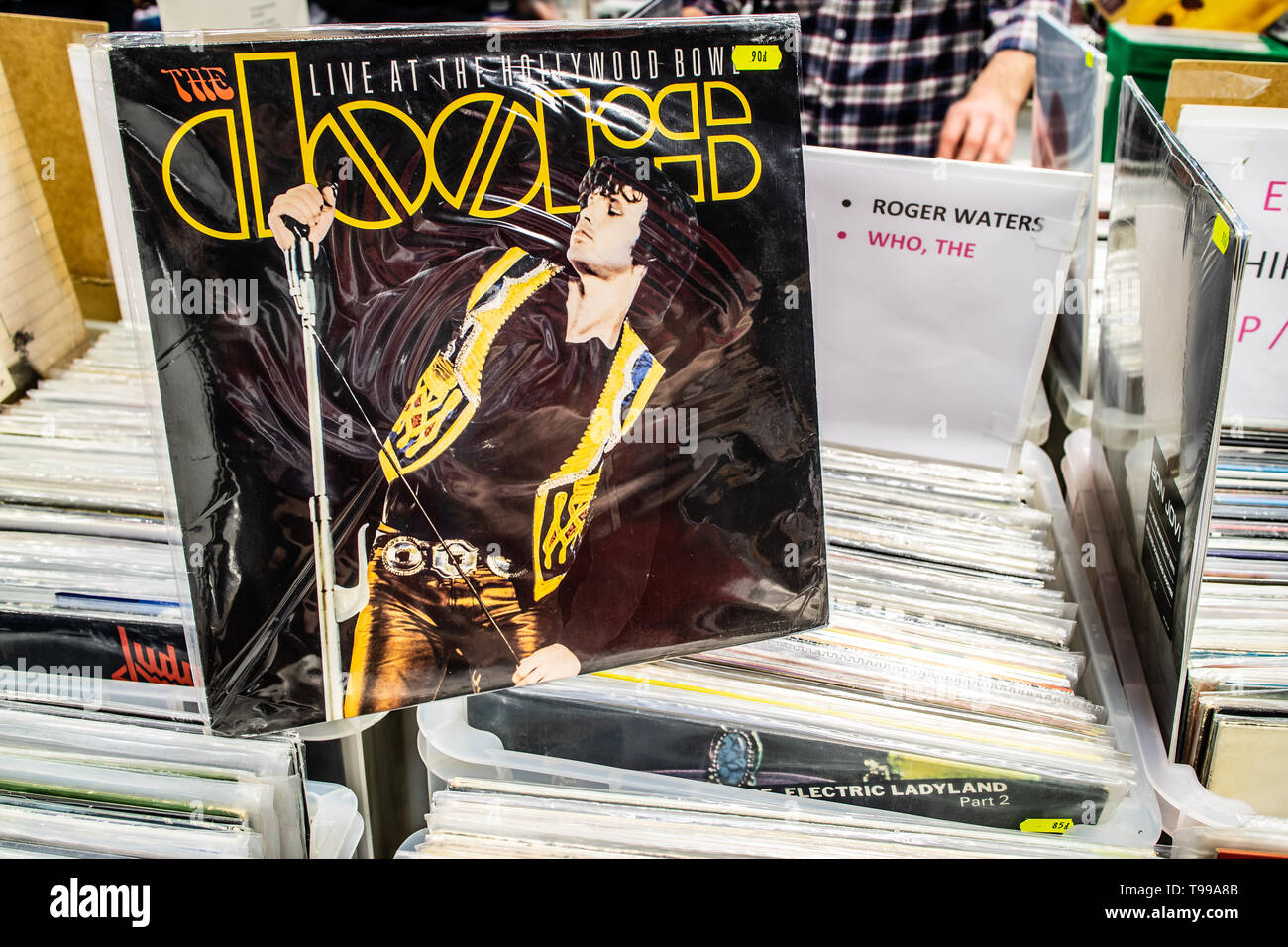 Nadarzyn, Poland, May 11, 2019 The Doors vinyl album on display for sale, Vinyl, LP, Album, Rock, American rock band, collection of Vinyls Stock Photo