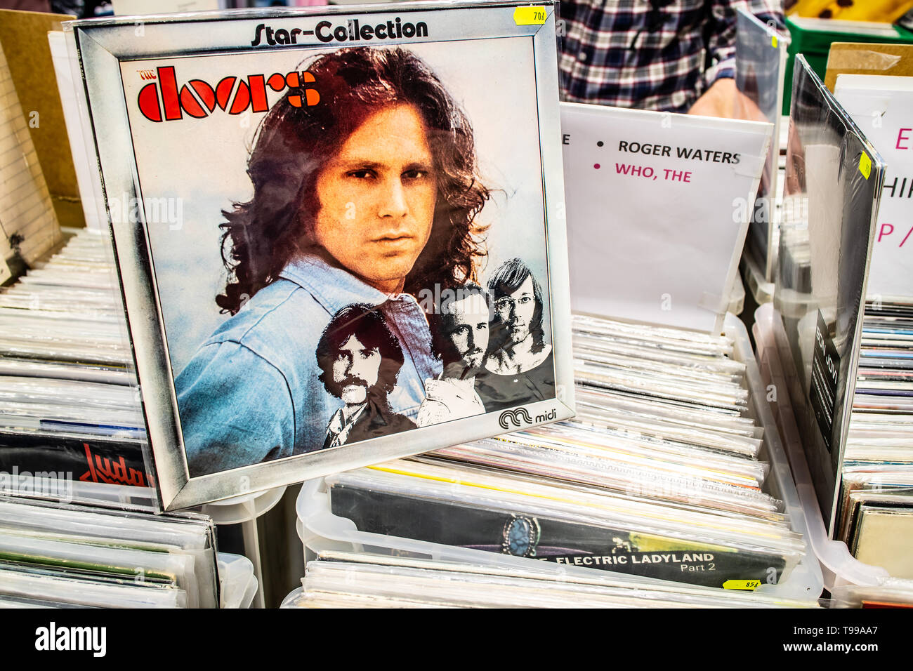 Nadarzyn, Poland, May 11, 2019 The Doors vinyl album on display for sale, Vinyl, LP, Album, Rock, American rock band, collection of Vinyls Stock Photo