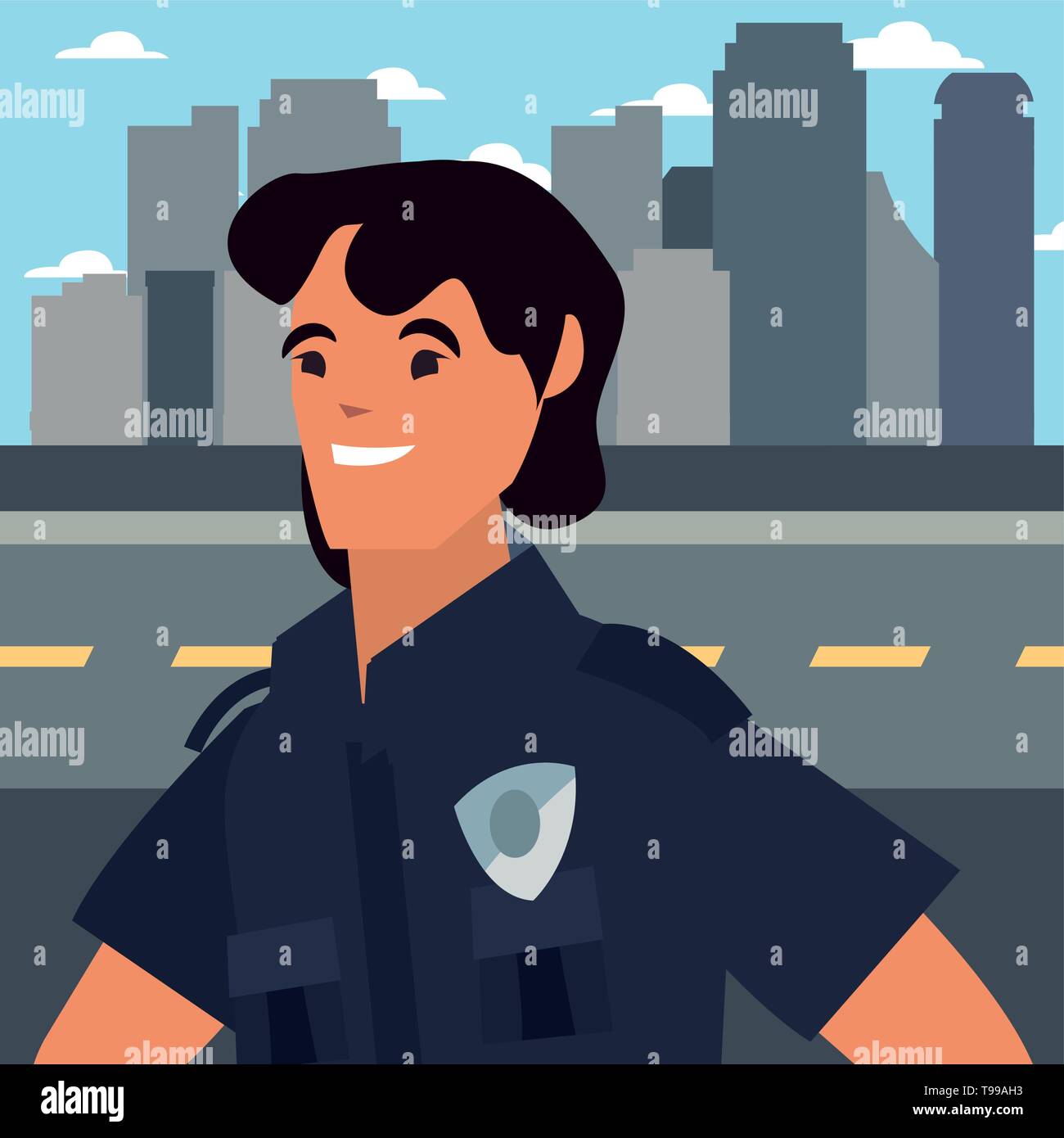 policeman city street building urban background vector illustration ...