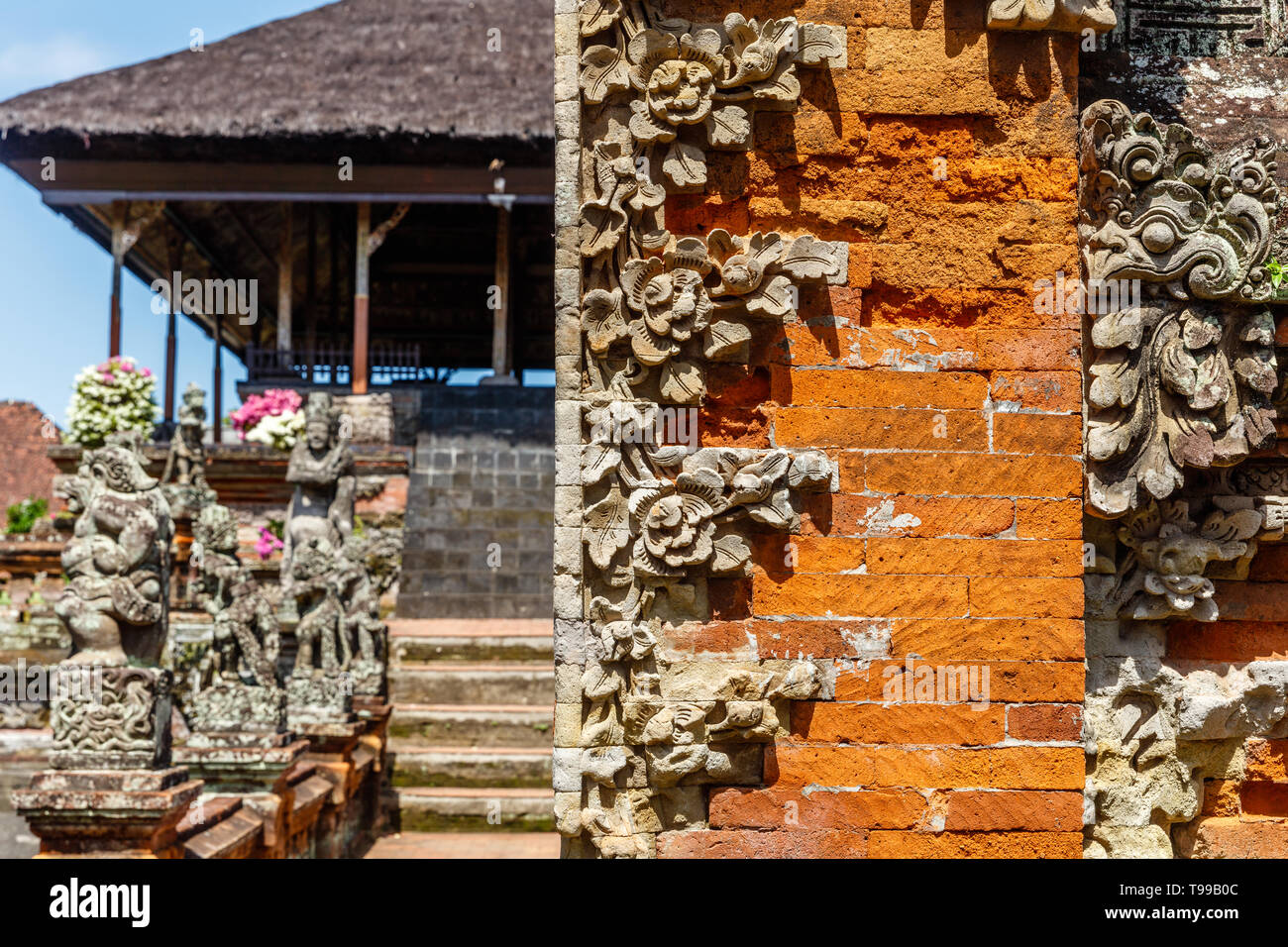 Stone carving at Taman Gili Kertha Gosa, remains of a royal palace. Semarapura, Klungkung, Bali, Indonesia. Stock Photo