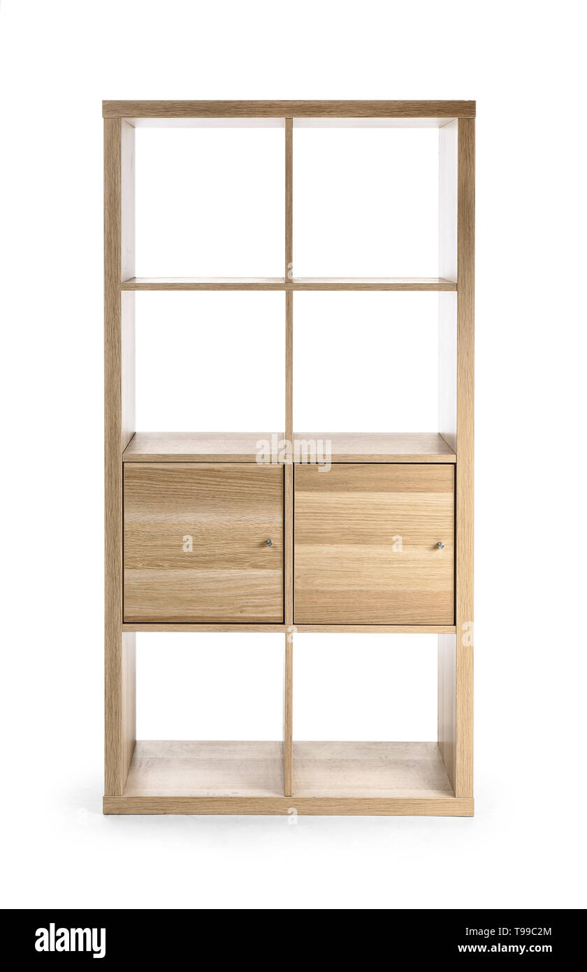 Wooden bookcase on white background Stock Photo