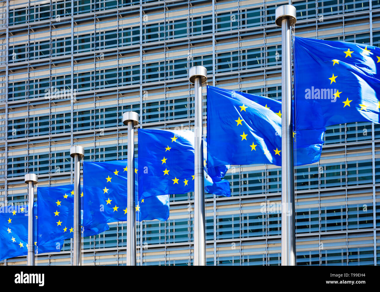 EU flags of Europe outside the EU commission building european commission building Berlaymont building, Brussels, Belgium, EU, Europe Stock Photo