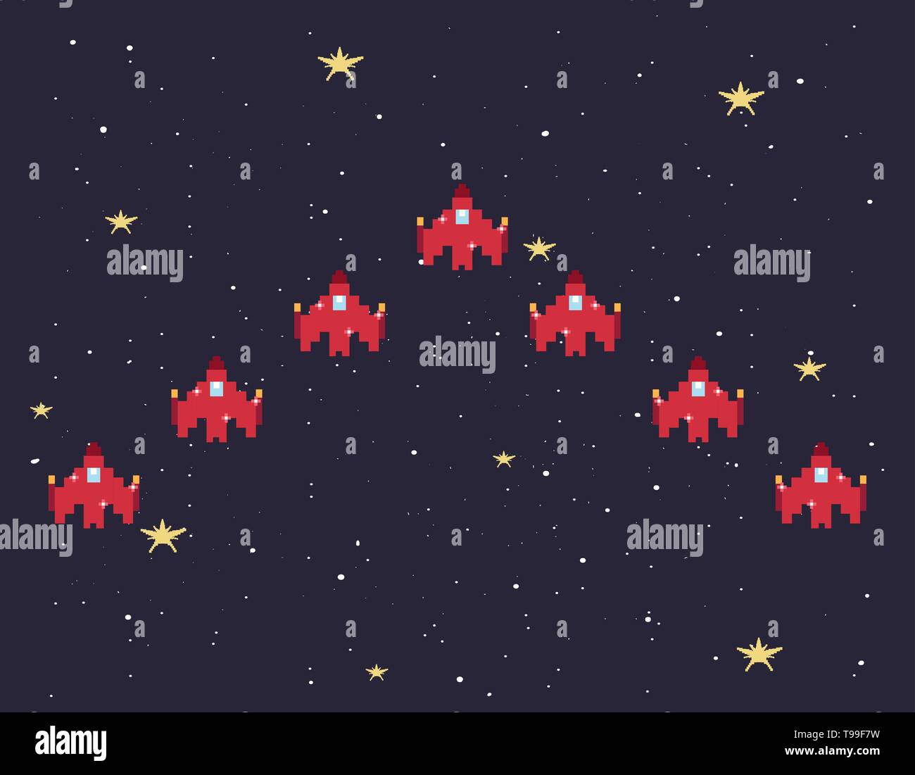 spaceship pixel level video game retro vector illustration Stock Vector ...
