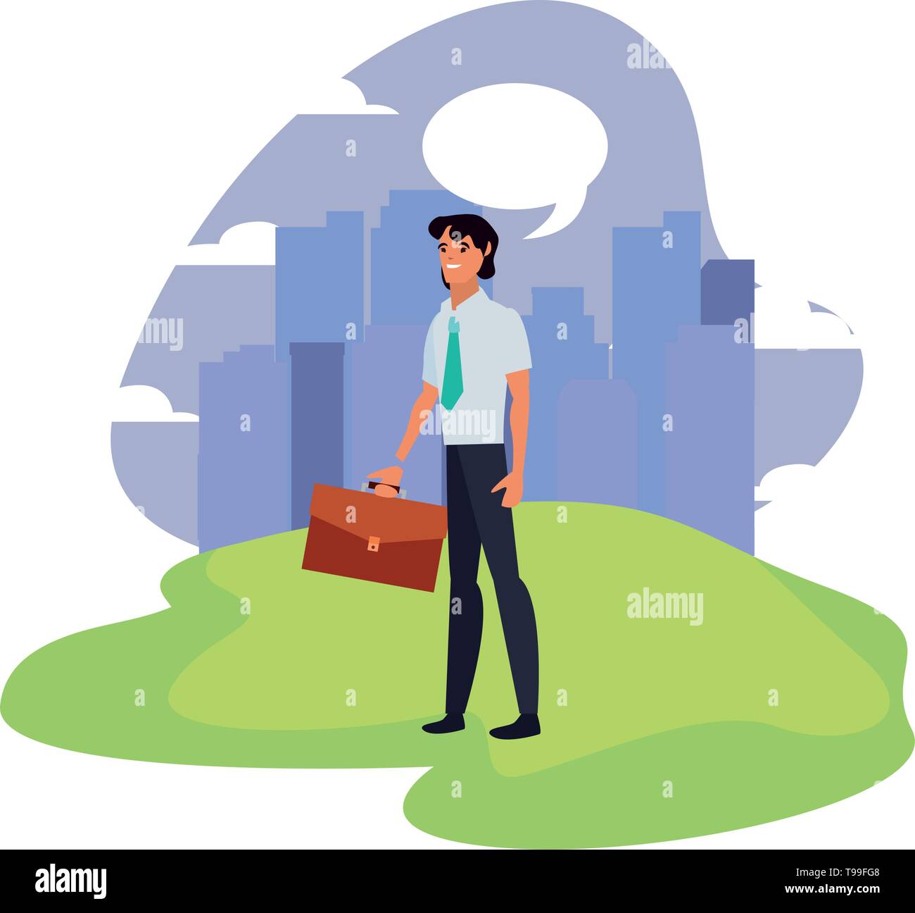 businessman with briefcase standing city background vector illustration ...