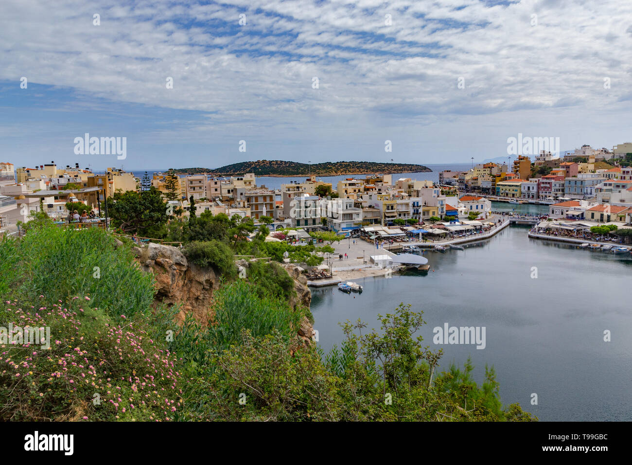 View of Agios Nikolaos and its harbor,crete Stock Photo