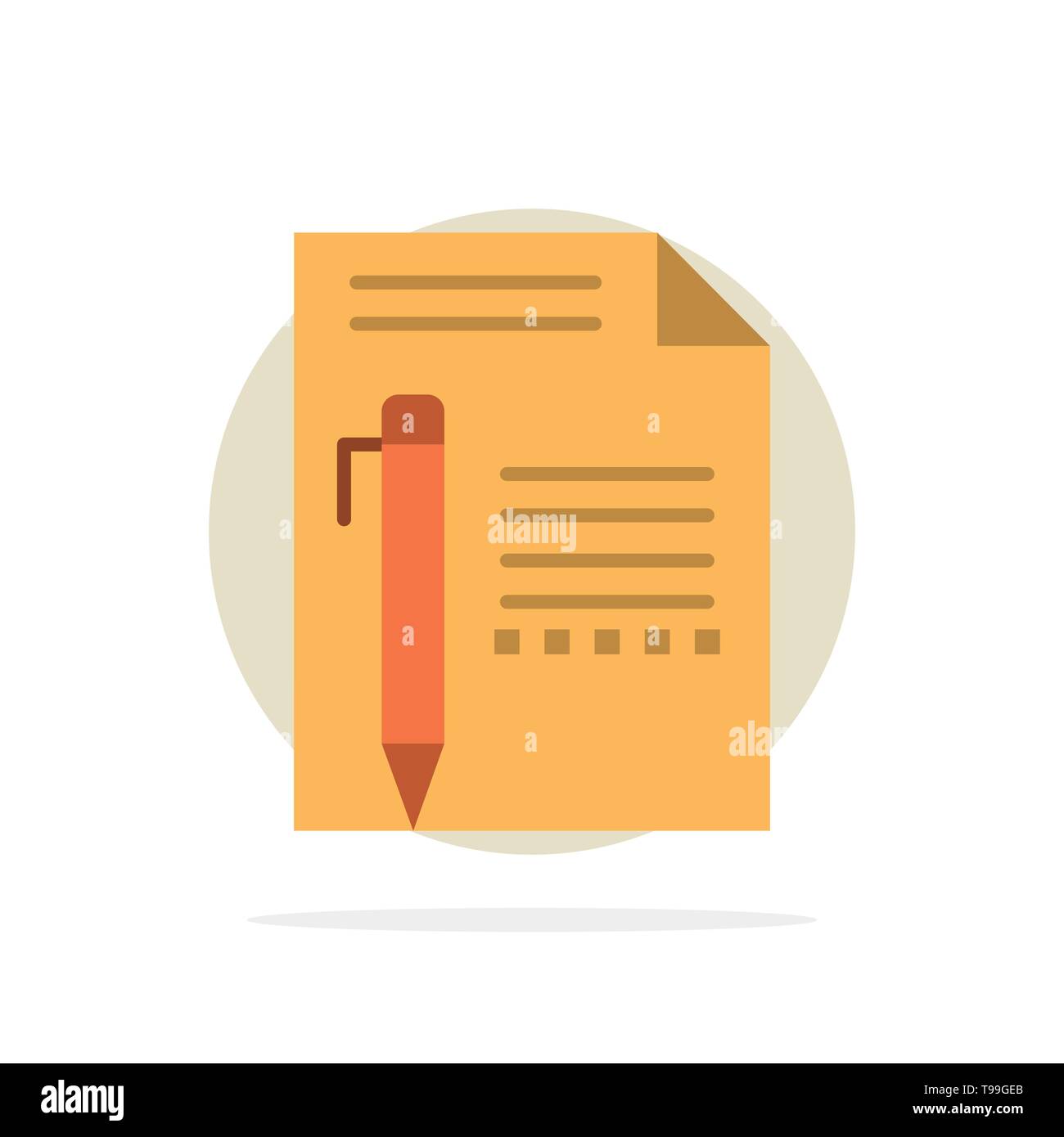 Document, Edit, Page, Paper, Pencil, Write Abstract Circle Background Flat color Icon Stock Vector