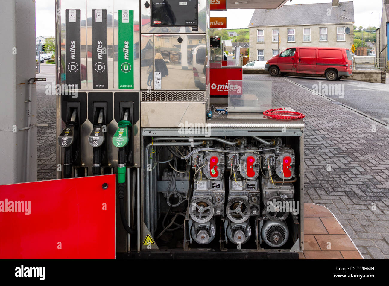 petrol pump operating mechanism open for maintenance Stock Photo