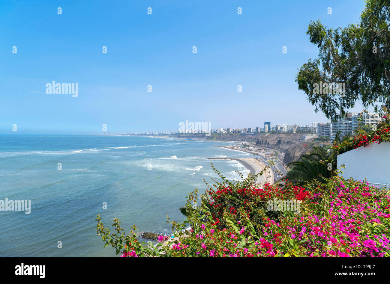 The beach and coastline in the Barranco district, Lima, Peru, South America Stock Photo