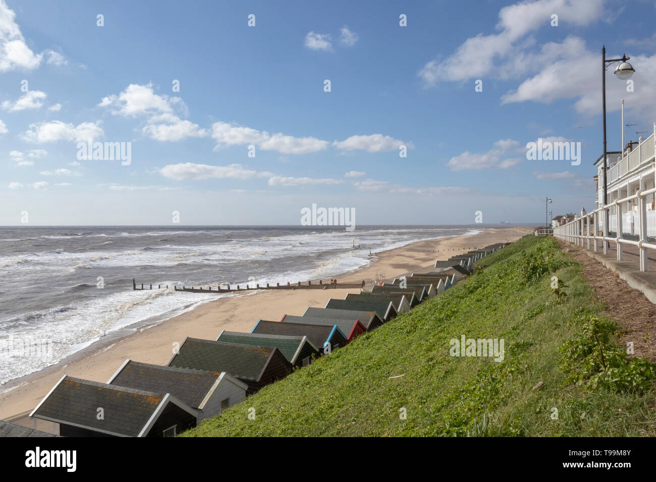 Beach huts along the seafront at Southwold, Suffolk, England Stock Photo