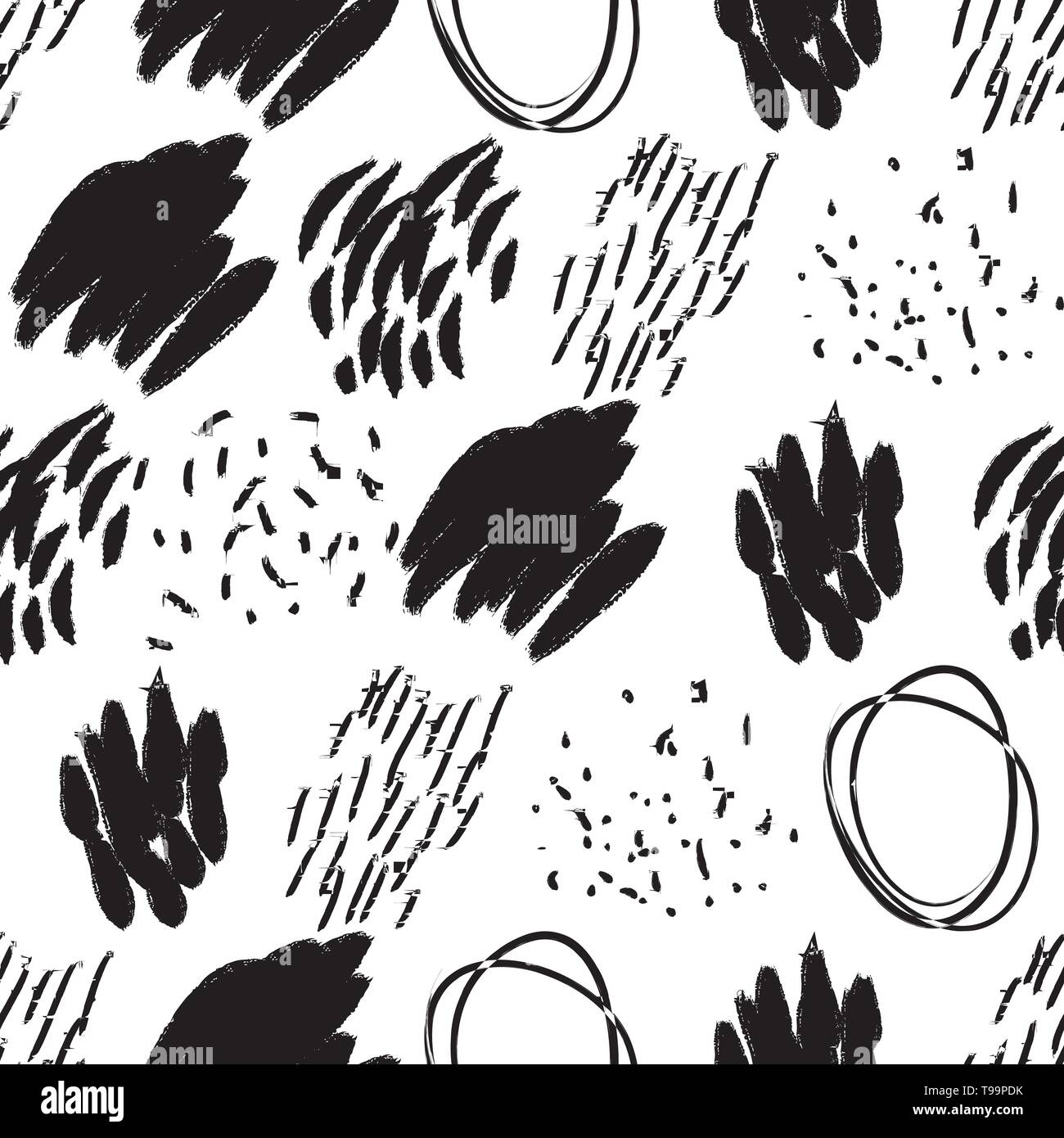 Vector seamless pattern. Abstract background with brush strokes. Ink painted hand made texture Stock Vector