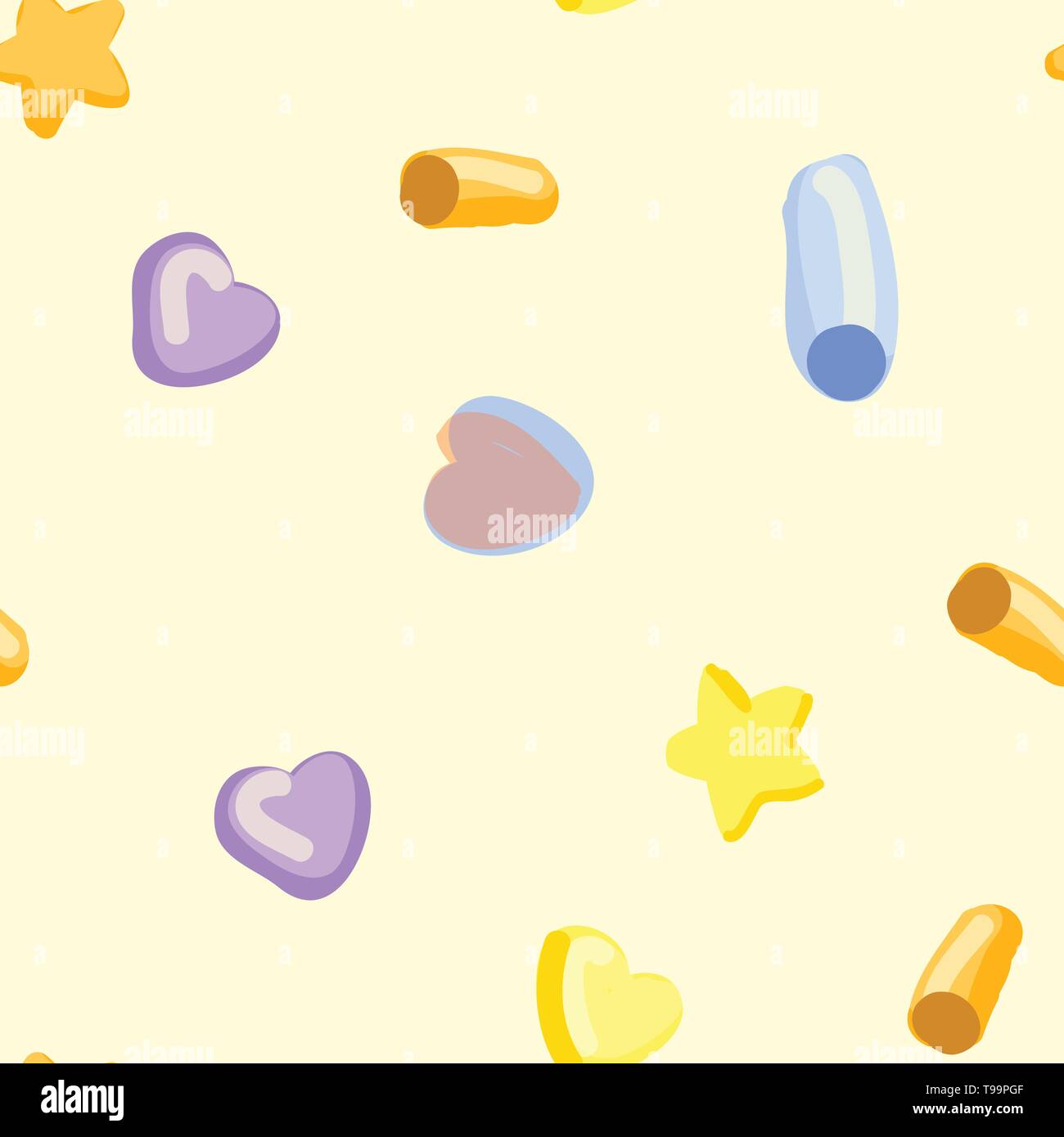 Pattern with hearts, stars and circles. Seamless vector background. Stock Vector