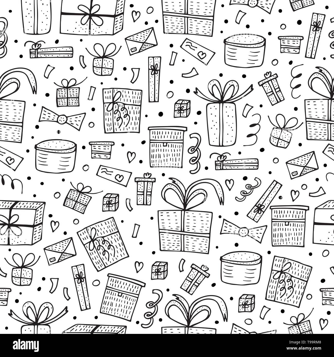 Seamless pattern of gift boxes. Endless background of holiday presents