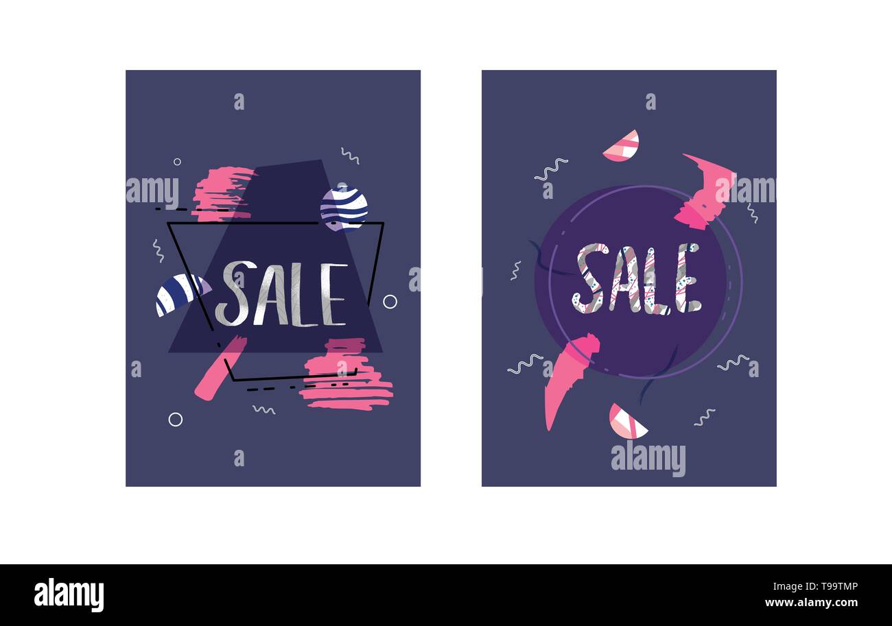 Promo Sales Lettering Sale banners templates set. Vector handwritten lettering with promotion ...