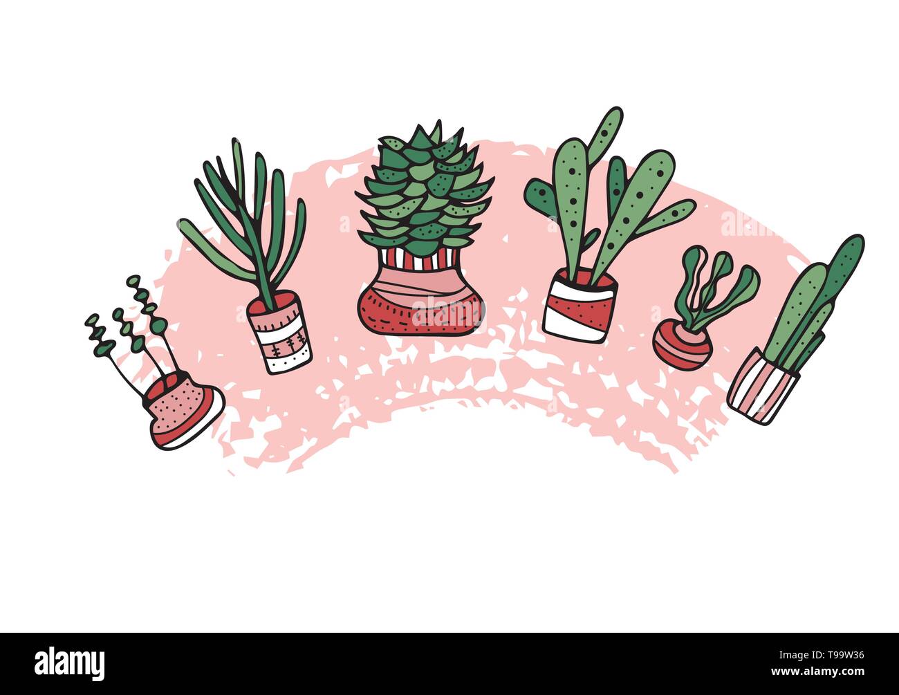 Succulents in doodle style. Set of house plants. Poster, banner ...