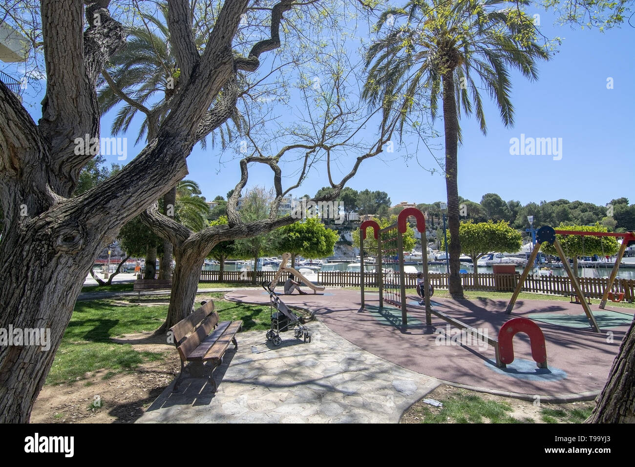 PORTO CRISTO, MALLORCA, SPAIN - MAY 16, 2019: Kids playground near the port on a sunny day on May 16, 2019 in Porto Cristo, Mallorca, Spain. Stock Photo