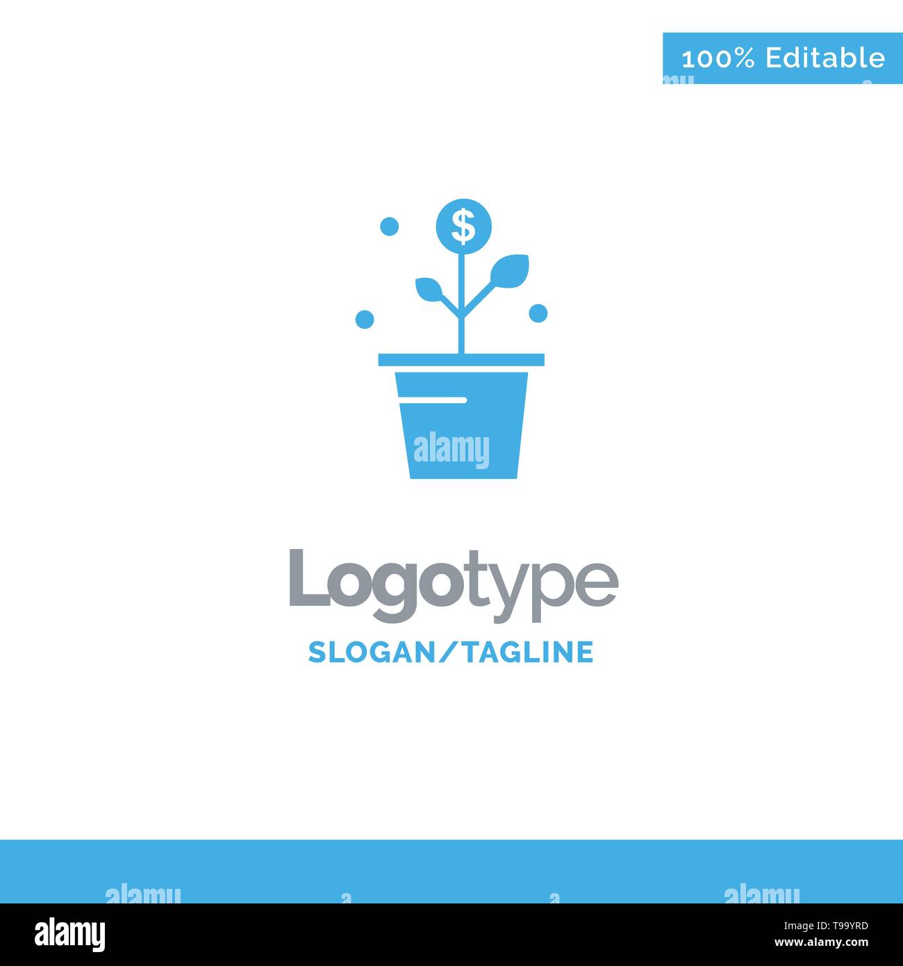 Growing, Money, Success, Pot, Plant Blue Solid Logo Template. Place for