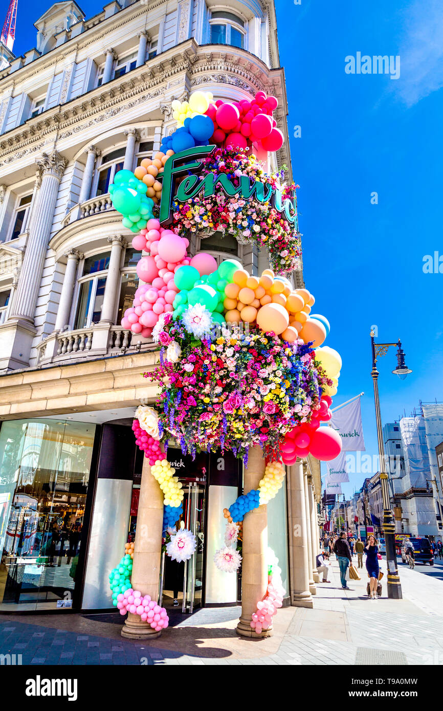 Colourful decorated facade of Fenwick department store in London, UK Stock Photo