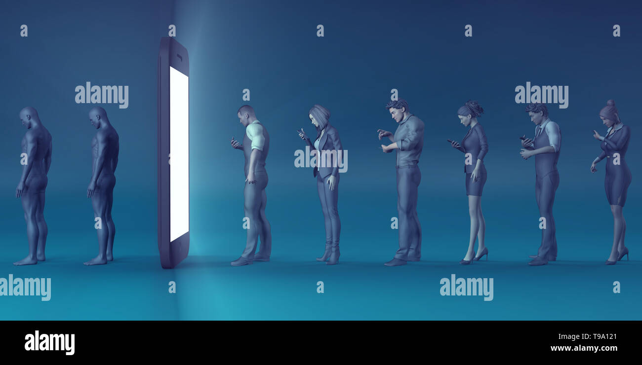 Technological Zombies with People Immersed in their Mobile Phones Stock