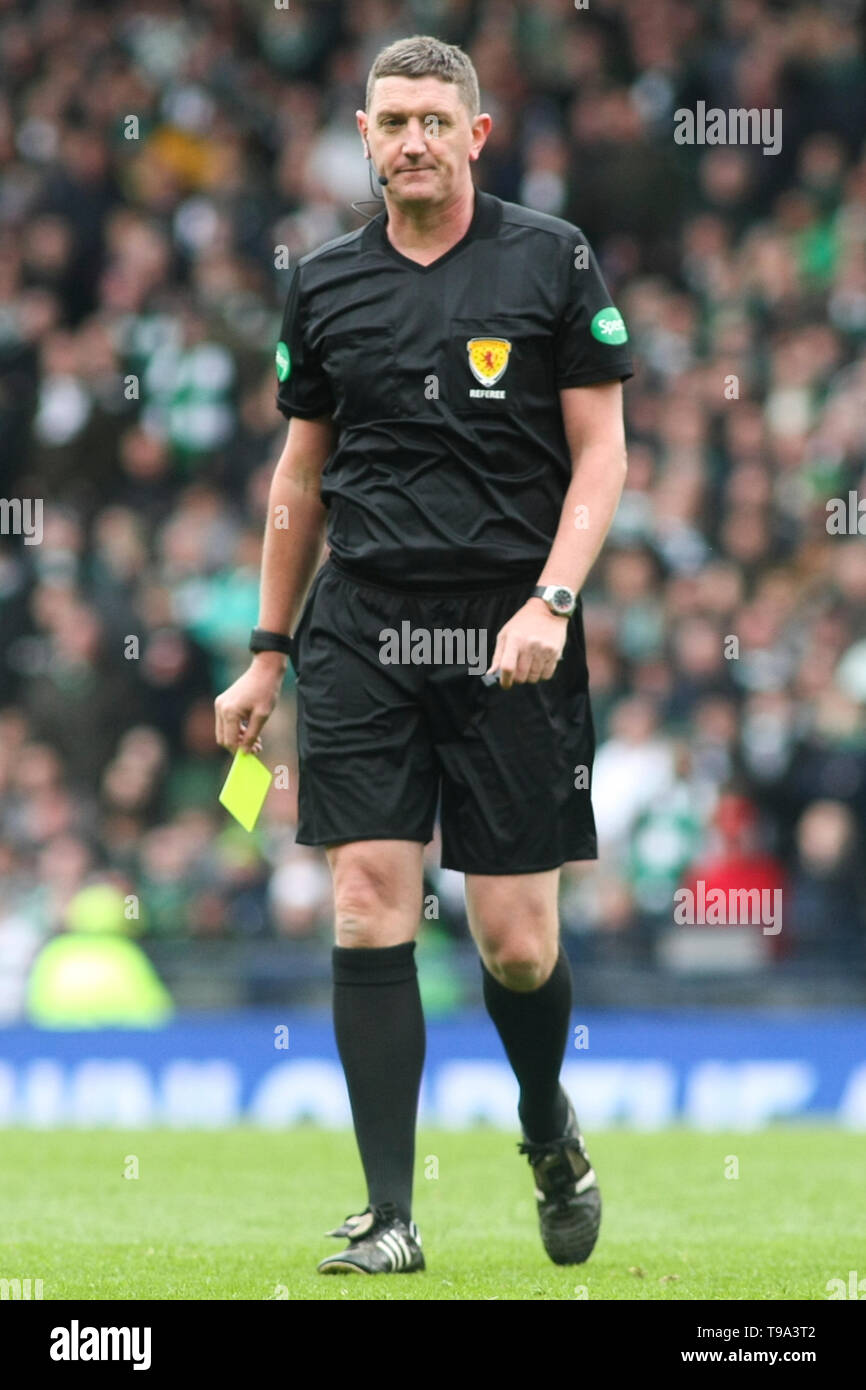Glasgow, Scotland - April 14. Referee Craig Thomson during the William Hill Scottish Cup semi final between Celtic and Aberdeen Stock Photo
