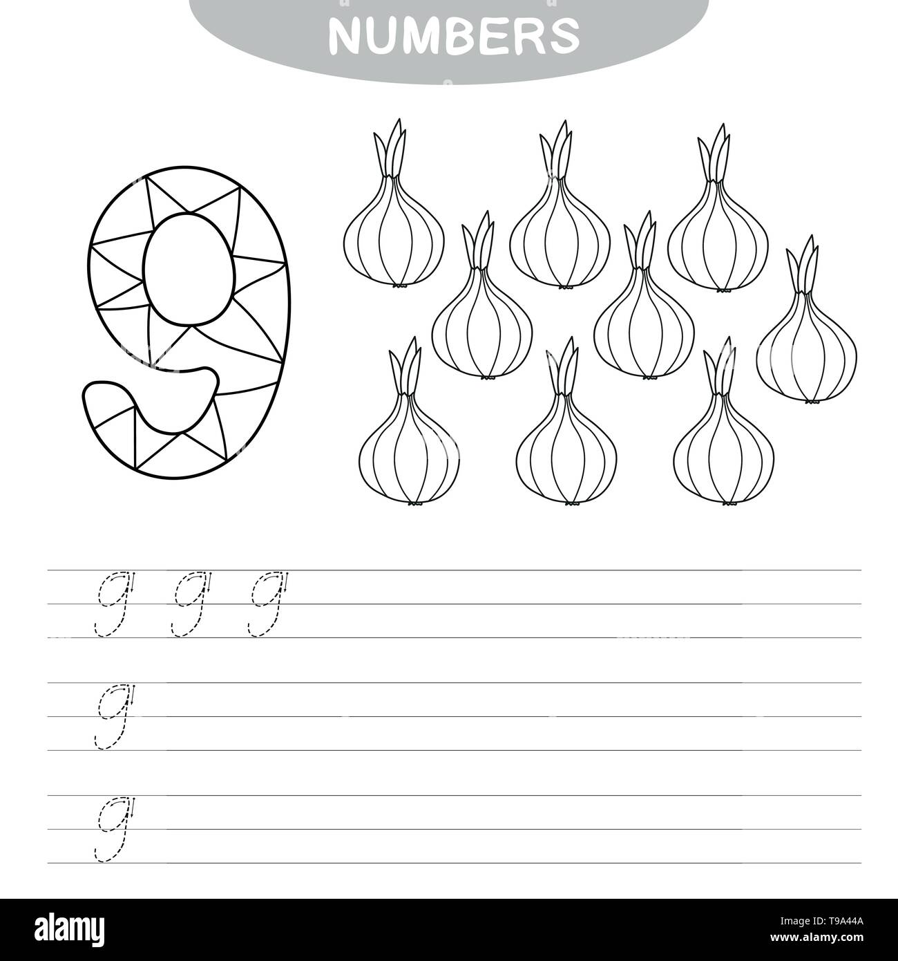 educational game learning numbers coloring book for preschool children writing practice printable worksheet for preschool number nine stock vector image art alamy