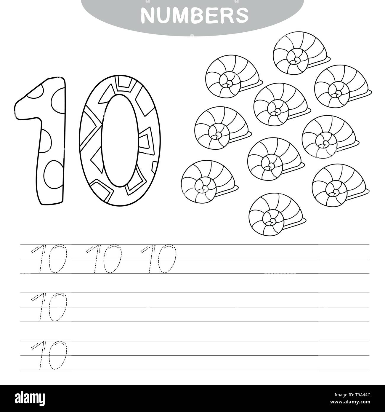Download Educational Game Learning Numbers Coloring Book For Preschool Children Writing Practice Printable Worksheet For Preschool Number Ten Stock Vector Image Art Alamy