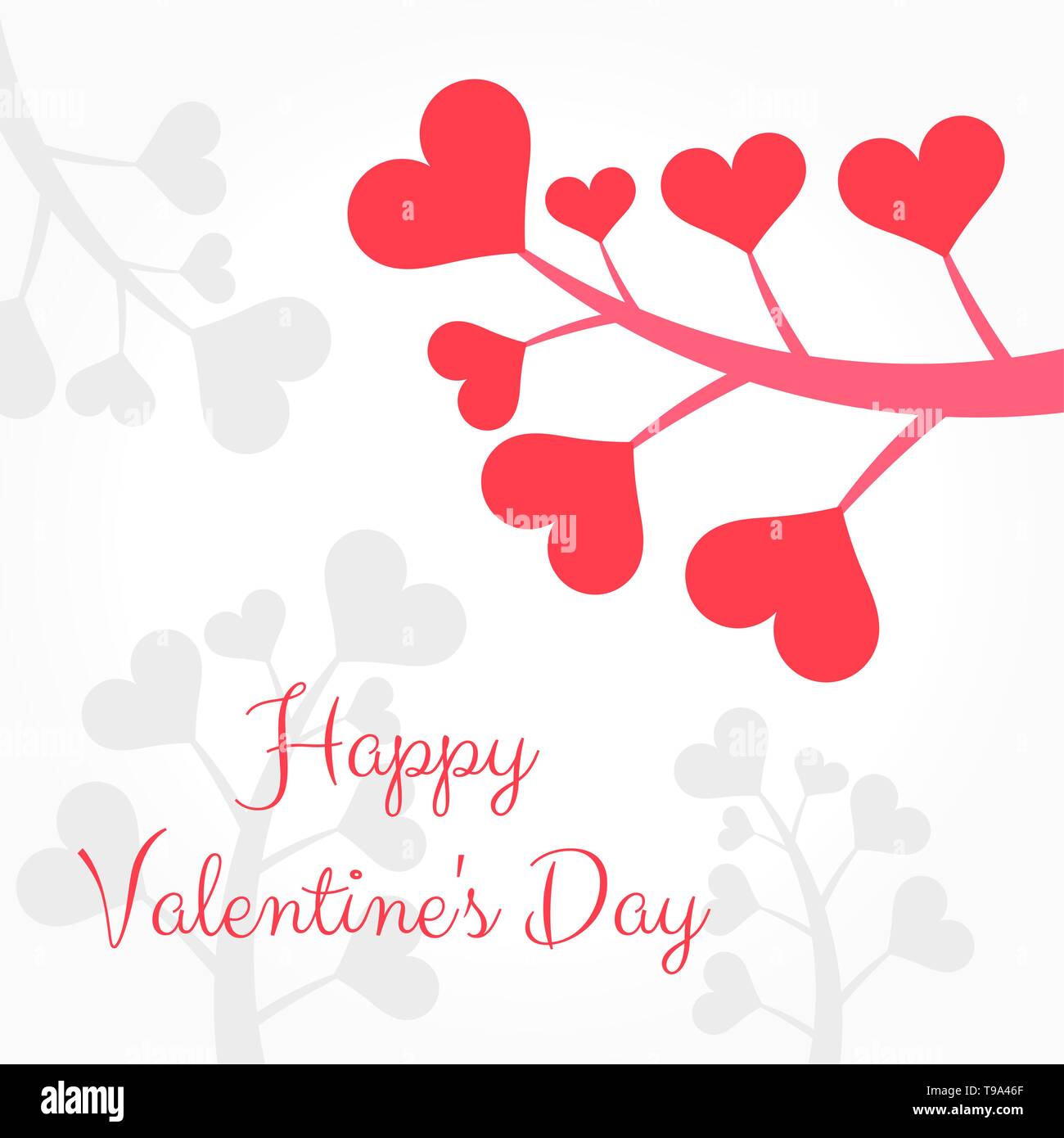 Valentine's Day hearts on branches card background. Vector illustration ...