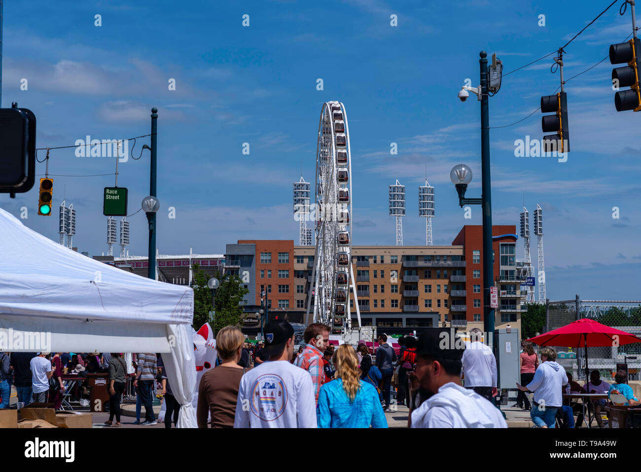 People gather along the riverfront at Cincinnati's Asian American Food