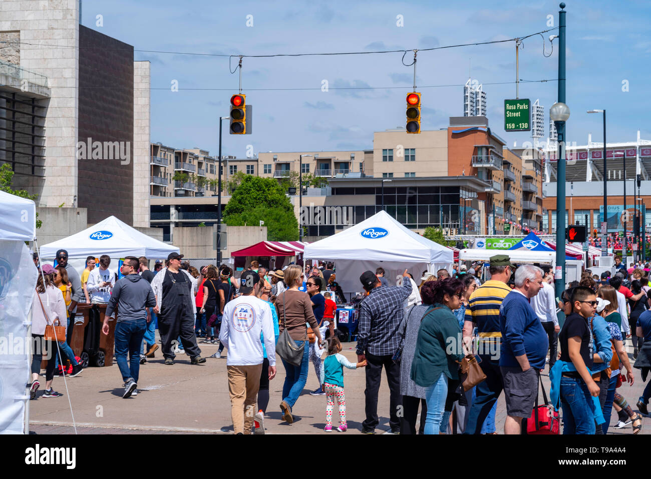 People gather along the riverfront at Cincinnati's Asian American Food