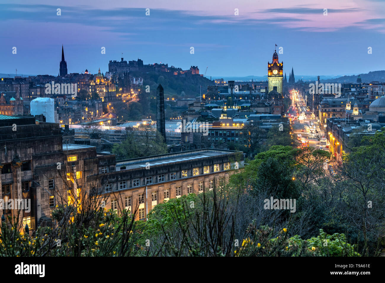 View Over Princes Street and the City of Edinburgh in Scotland from Carlton Hill Stock Photo