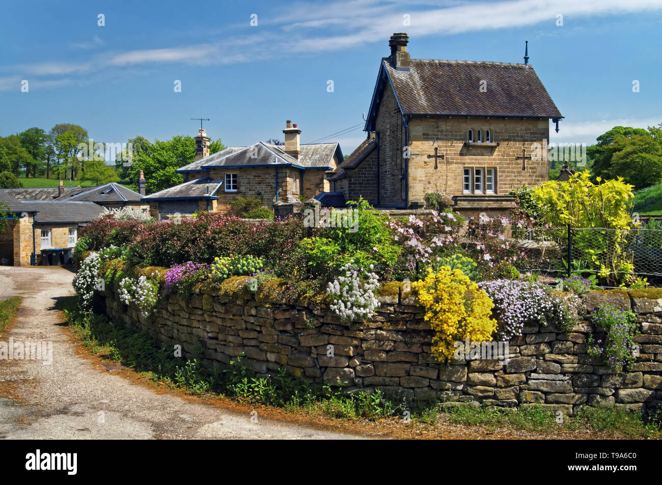 UK,Derbyshire,Peak District,Chatsworth Park,Edensor Village Houses Stock Photo