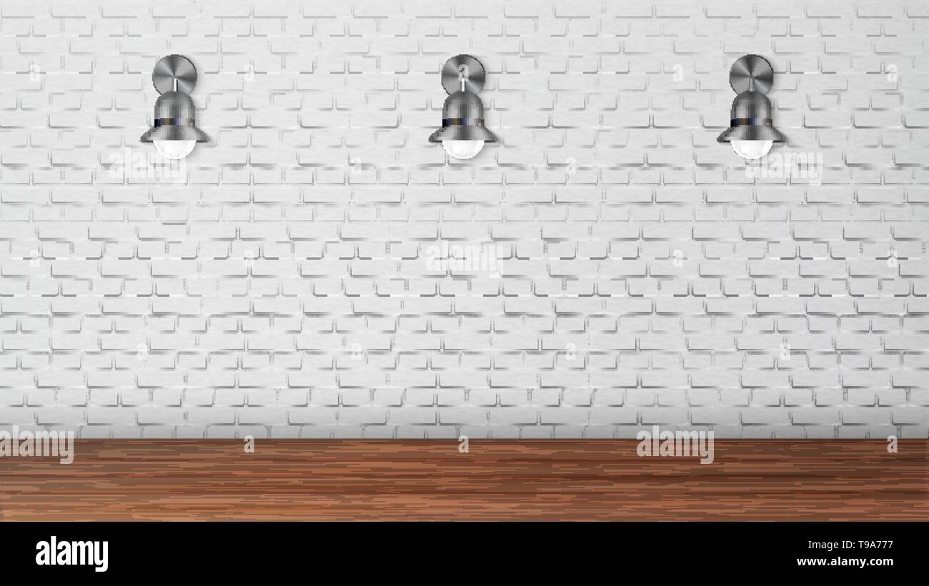 Design Black Sconces On White Brick Wall Vector Stock Vector