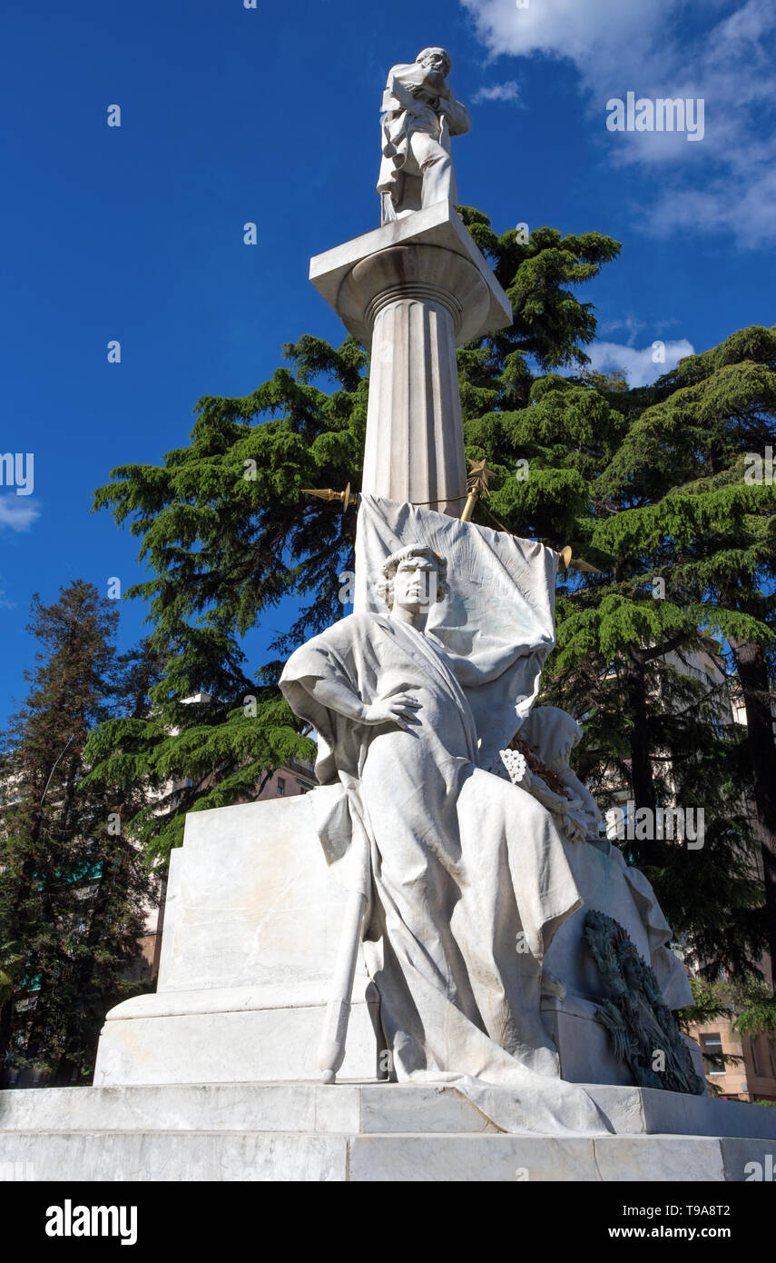 GENOA, ITALY, APRIL 29, 2019 - Giuseppe Mazzini monument near Corvetto Square in Genoa, Italy Stock Photo
