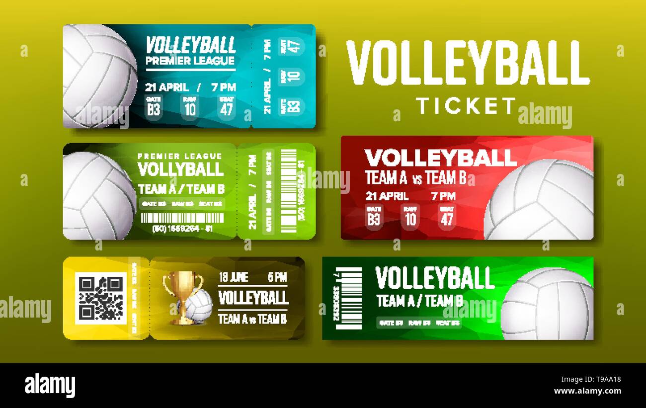 Stylish Design Volleyball Tickets Flyer Set Vector Stock Vector Image