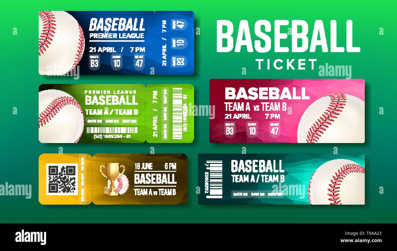 Stylish Design Baseball Game Tickets Set Vector Stock Vector Image