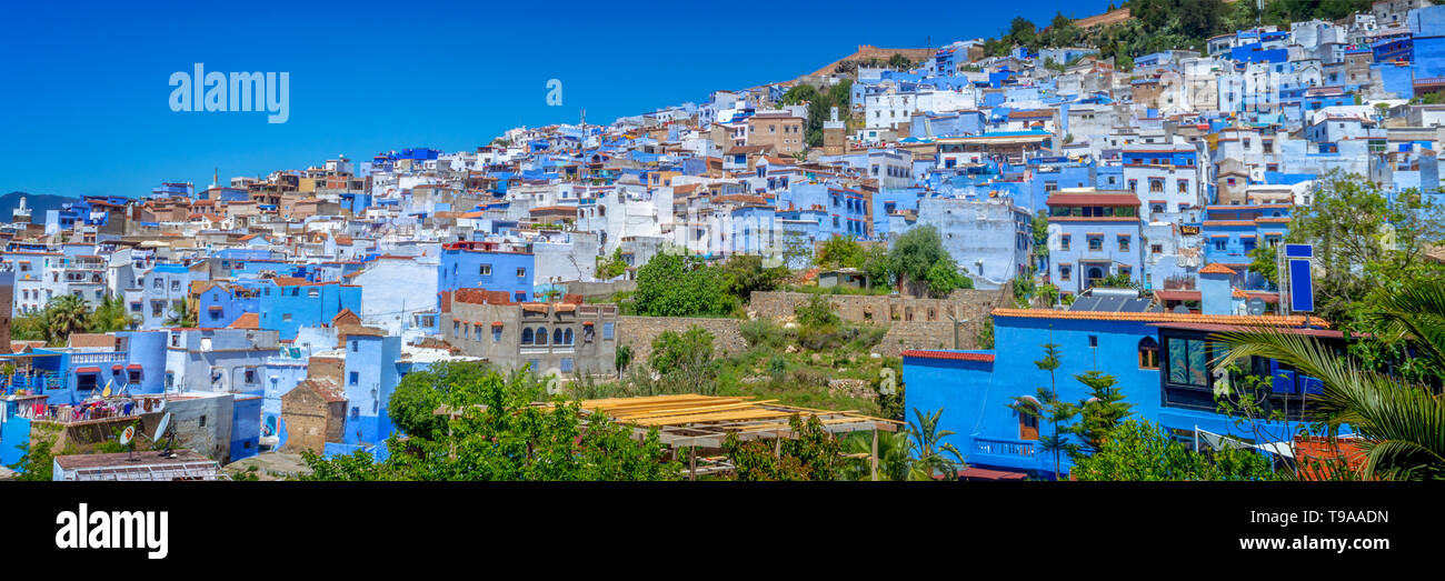Panorama of the blue city of Chefchaouen in Morocco Stock Photo