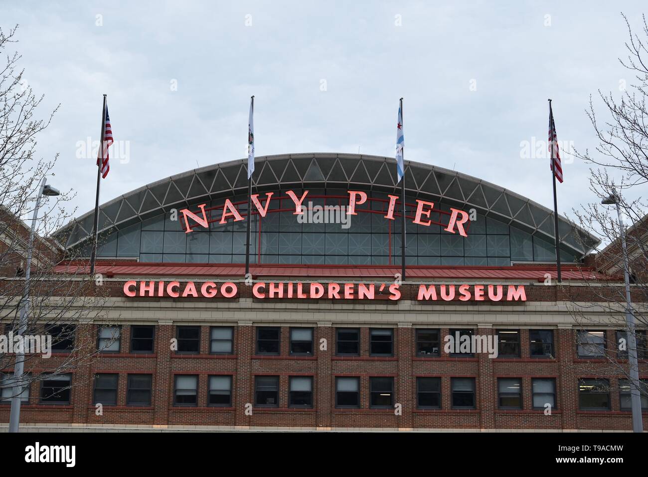 The iconic Chicago Navy Pier in Lake Michigan along the Chicago coastline, Near North Side, Chicago, Illinois, USA Stock Photo