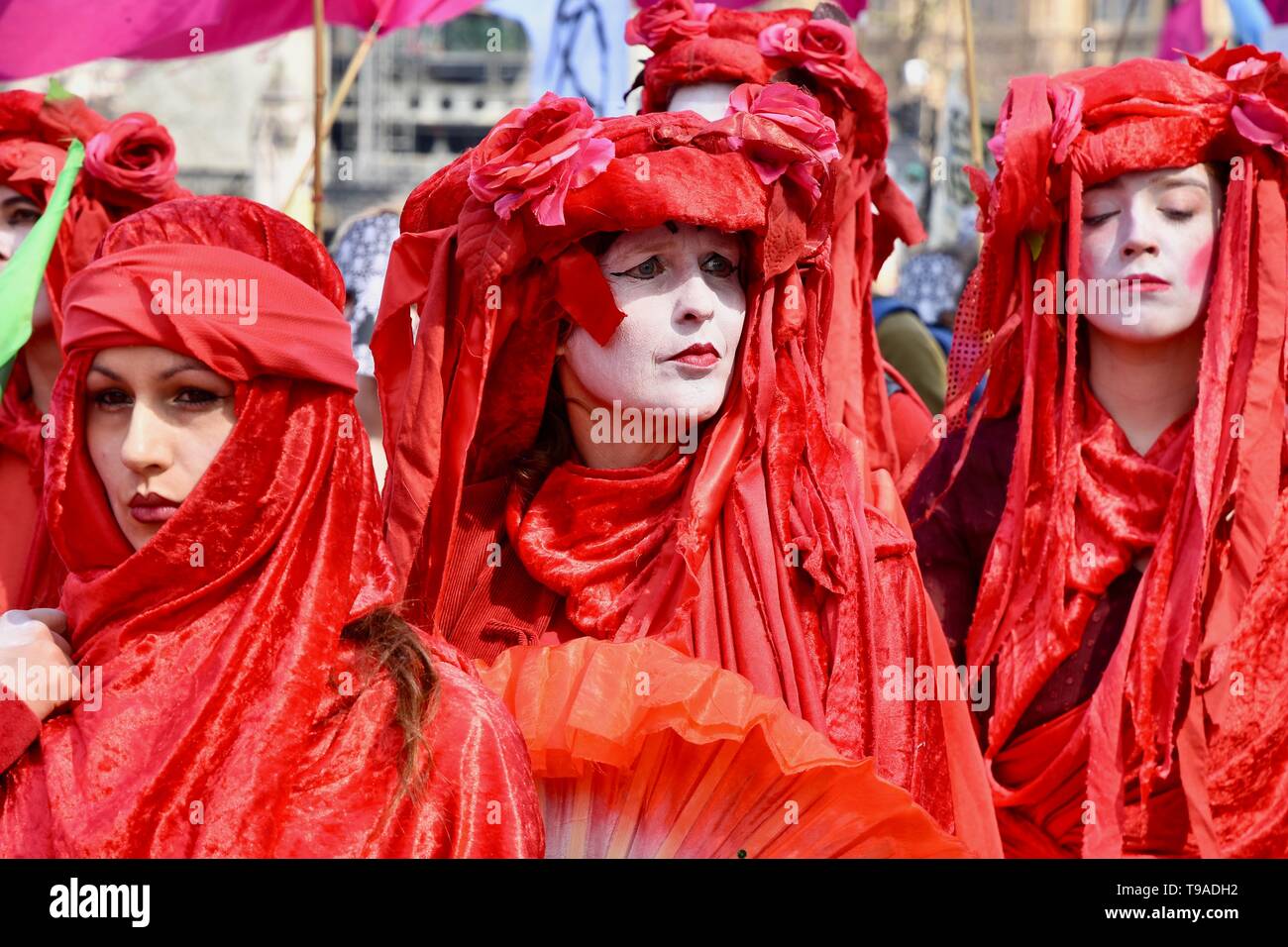 Blood of the Extinction Theatrical Group, Extinction Rebellion Climate Change Protest, Parliament Square, London Stock Photo