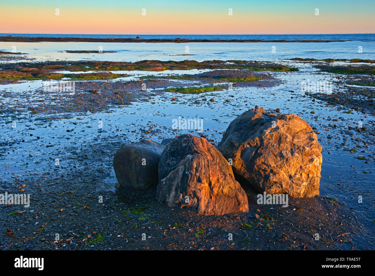 Rocky coastline along the Gulf of St. Lawrence Quebec Canada Stock Photo