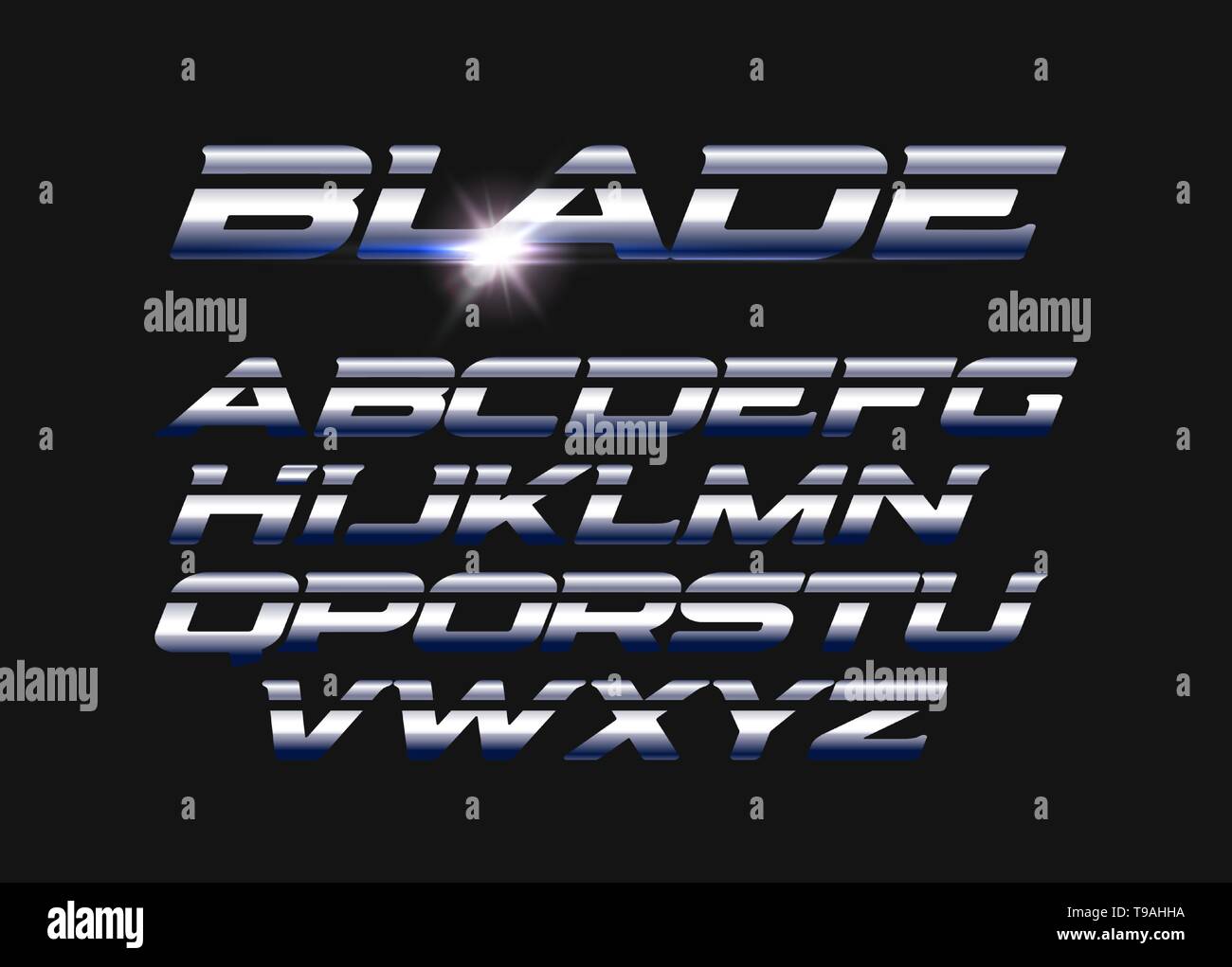 Blade vector letters set. Slashed alphabet with sleek steel texture. Sleek metal style vector latin alphabet. Typography design. Stock Vector