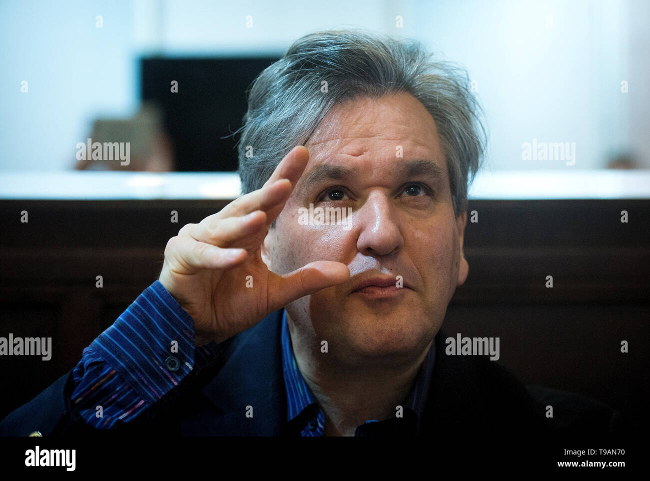 Prague, Czech Republic. 17th May, 2019. Chief conductor Sir Antonio Pappano attends the press conference prior to Concert by Orchestra dell'Accademia Nazionale di Santa cecilia Roma during the Prague Spring International Music Festival in Prague, Czech Republic, May 17, 2019. Credit: Katerina Sulova/CTK Photo/Alamy Live News Stock Photo
