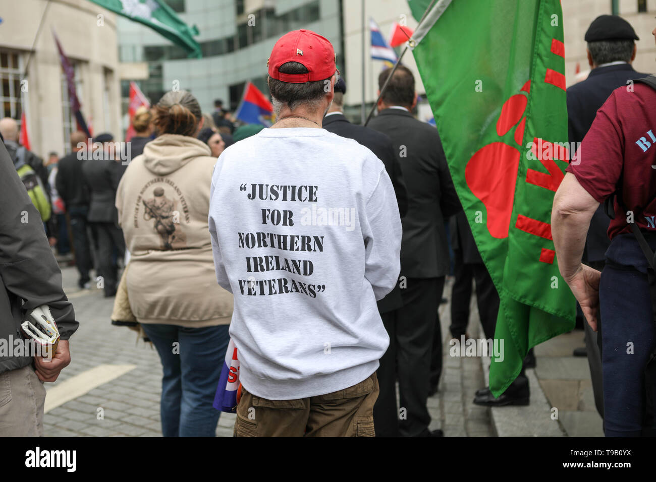Broadcasting House, London, UK. 18th May, 2019. Hundreds of veterans demonstrate outside the BBC in protest of the prosecution of Soldier F - who faces murder charges over the Bloody Sunday shootings in 1972. Credit: Penelope Barritt/Alamy Live News Stock Photo