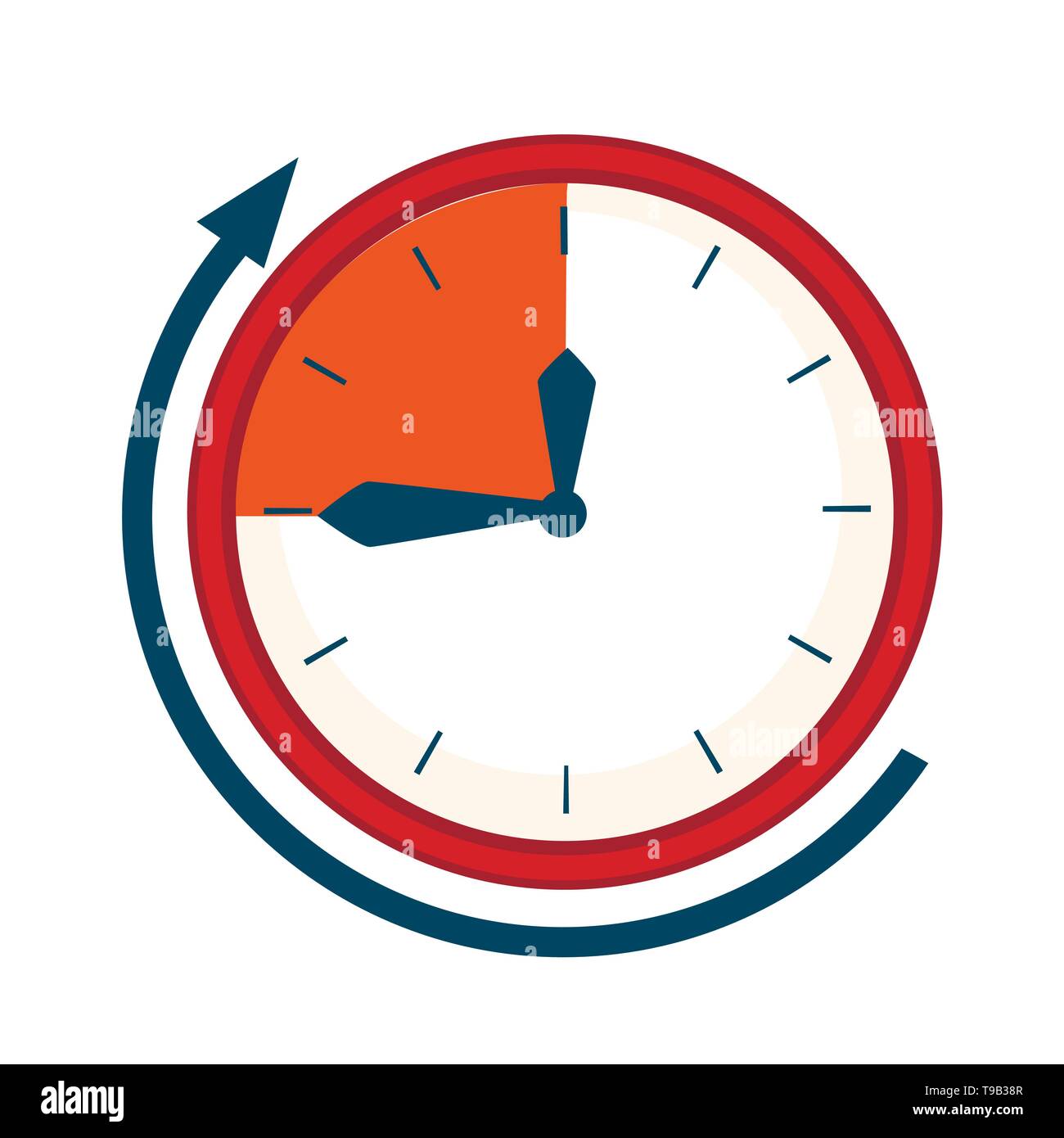 Clock face with deadline time. Red clock face ,3 minutes. Flat vector